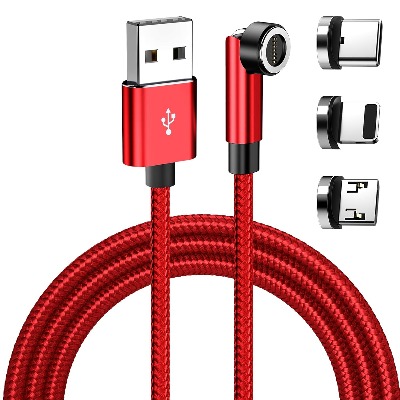 [BULK] 260 x USB Charging Data Cable 540° Rotation - 3.3ft Red with 3 magnetic tips